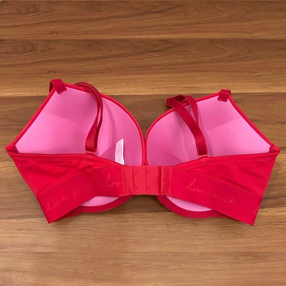 PINK Victoria's Secret Smooth Red Love Pink Push Up Bra Size 34DD - Picture 2 of 10